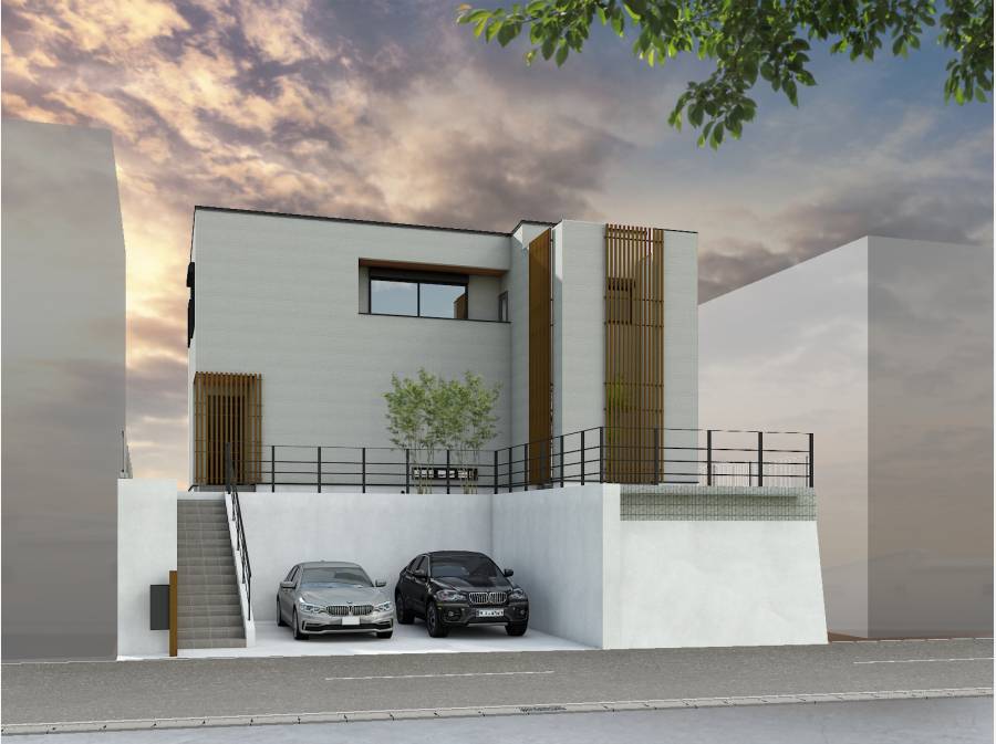 外観イメージパースです。駐車は2台可能です。